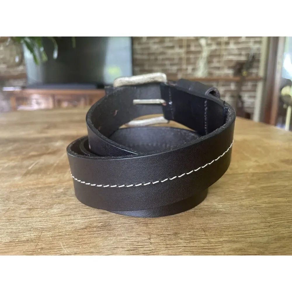 Men’s Genuine Leather Belt Brown Contrast Stitch Brass Buckle Size M/L Argentina
